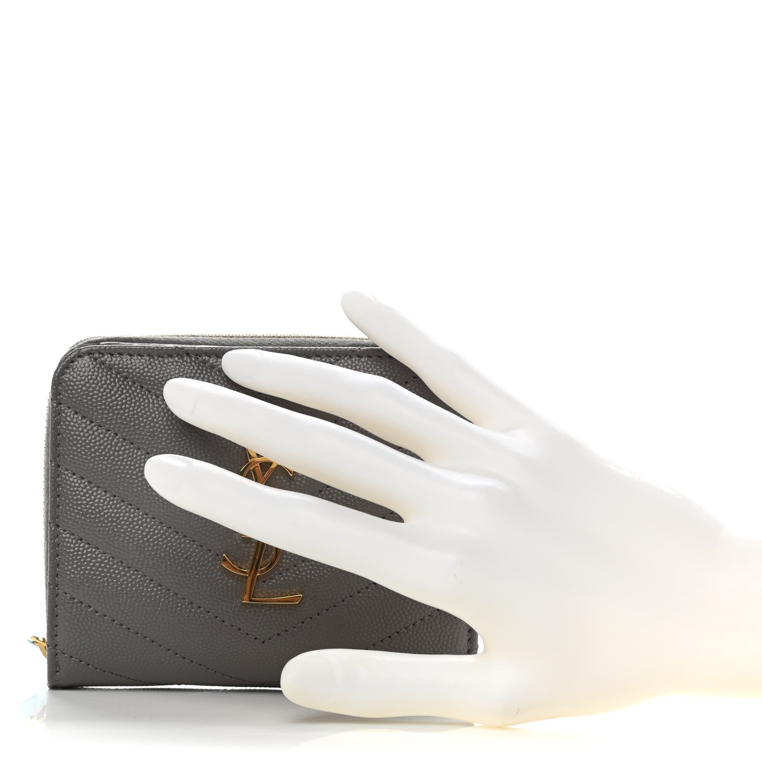Saint Laurent Grain De Poudre Matelasse Chevron Monogram Compact Zip Around Wallet Fog 2 of 12