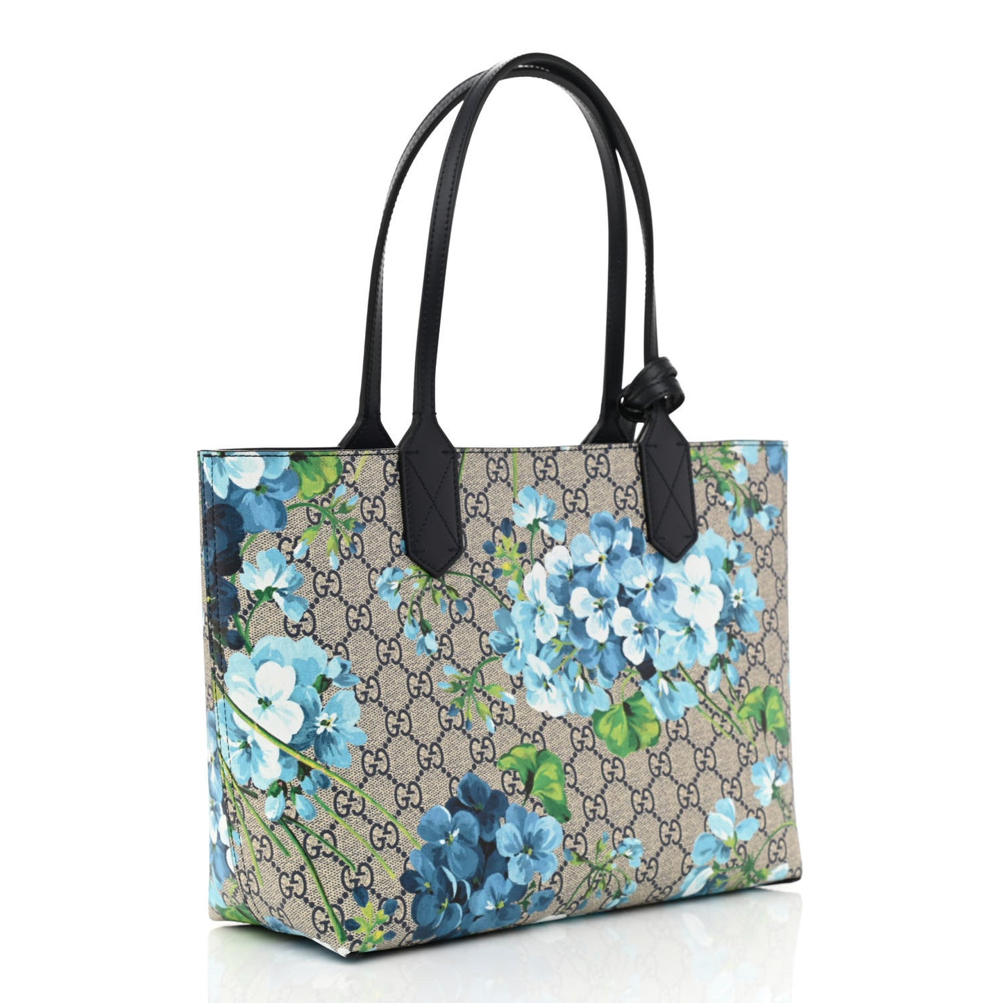 GG Supreme Monogram Blooms Small Reversible Tote Beige Blue Navy