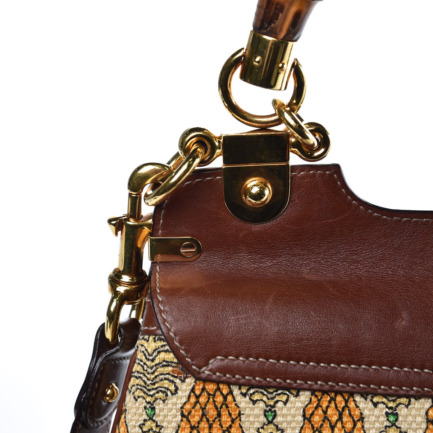 Canvas Pigna Print Peggy Bamboo Top Handle Bag Brown