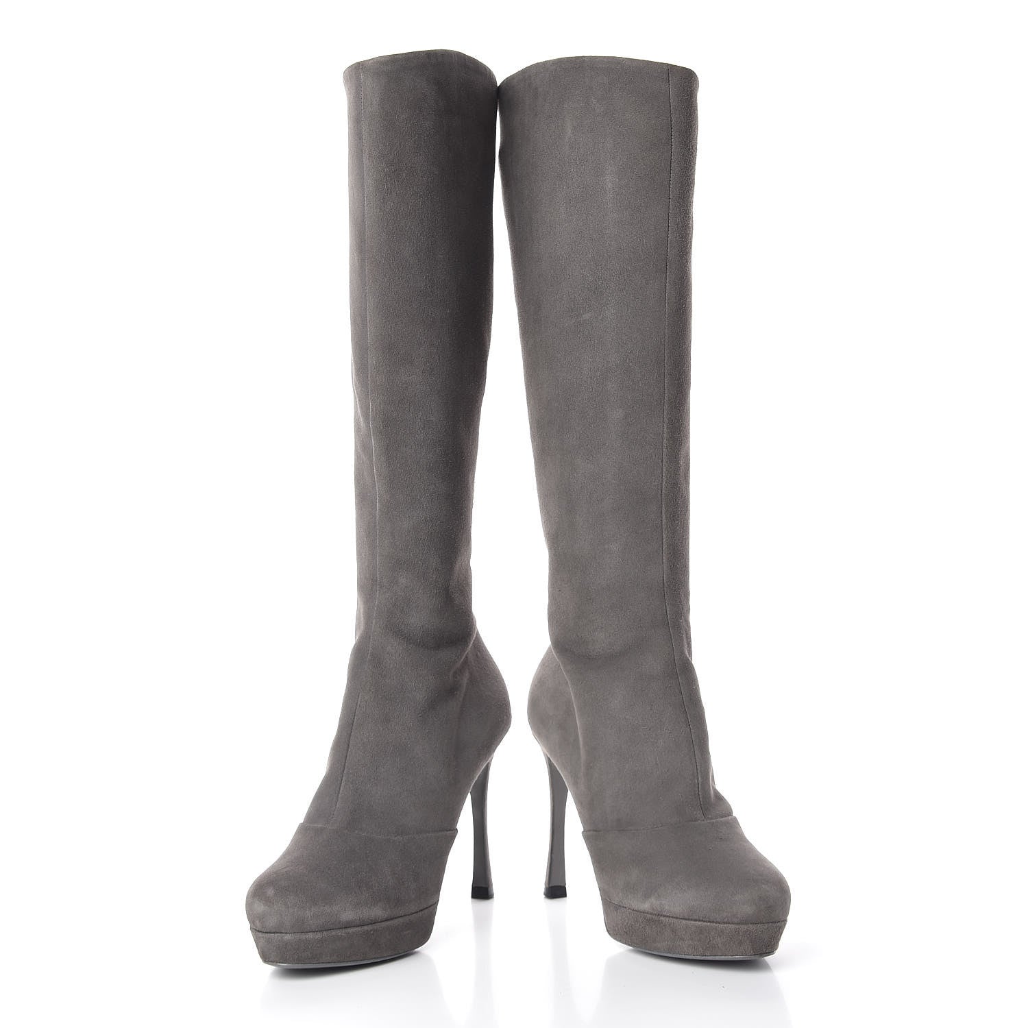 Saint Laurent Suede Knee High Boots 38.5 Grey 7 of 16