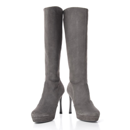 Saint Laurent Suede Knee High Boots 38.5 Grey 7 of 16