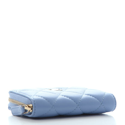 Chanel Lambskin Quilted Zip Around Coin Purse Wallet Light Blue 3 of 4