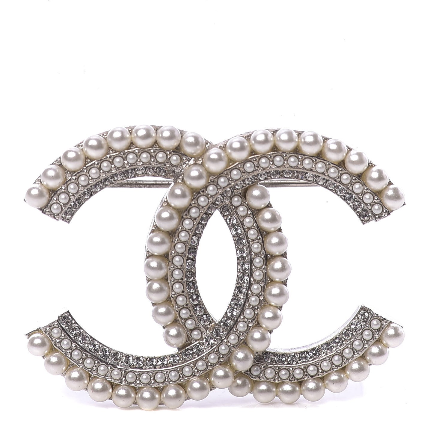 Pearl Crystal CC Brooch Silver