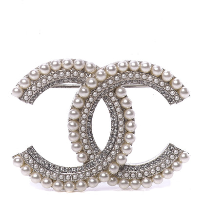 Chanel Pearl Crystal CC Brooch Silver 1 of 5