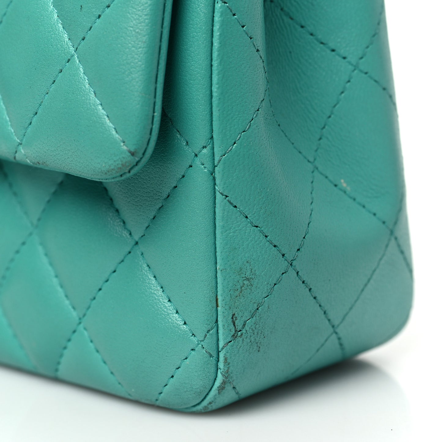 Lambskin Quilted Mini Rectangular Flap Turquoise