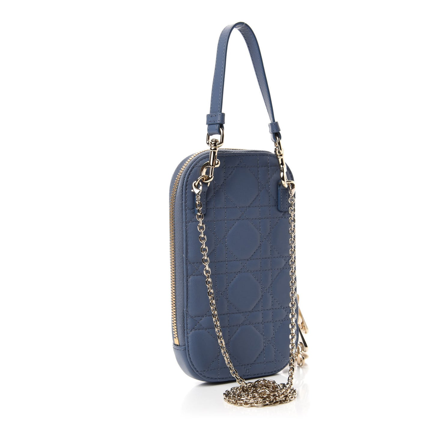 Lambskin Cannage Lady Dior Phone Holder Denim Blue