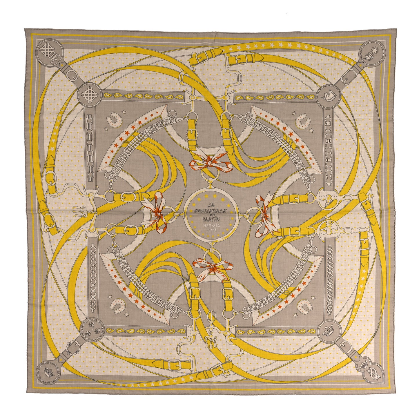 Cashmere Silk La Promenade du Matin Bandana Shawl 140 Naturel Beige Jaune Vif
