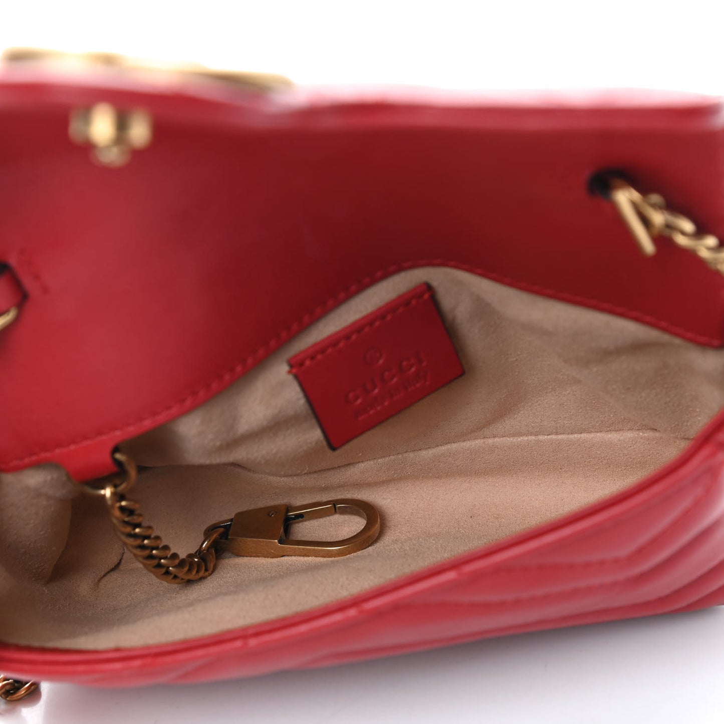 Calfskin Matelasse Super Mini GG Marmont Shoulder Bag Hibiscus Red