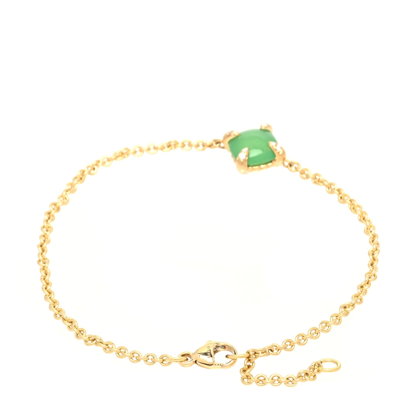 18K Yellow Gold Diamond Chrysoprase 8mm Chatelaine Bracelet