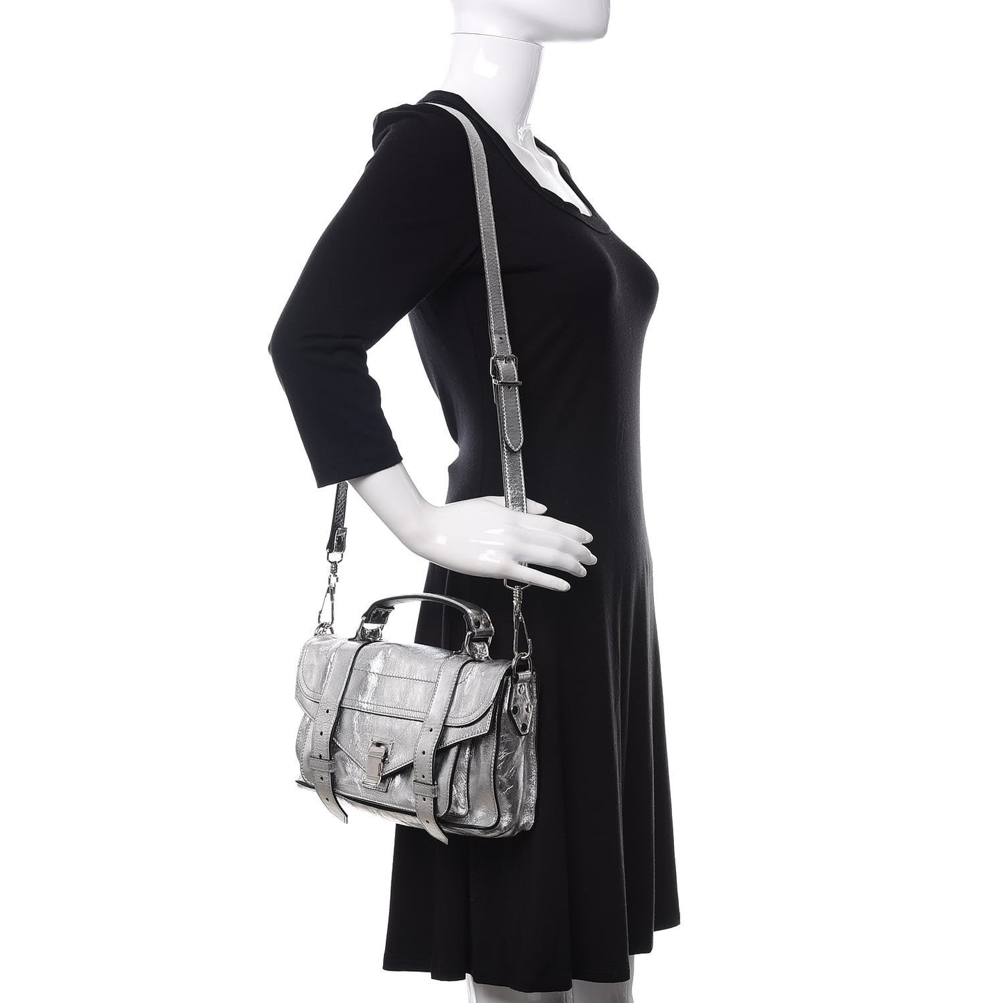 Metallic Lambskin PS1 Tiny Satchel Silver