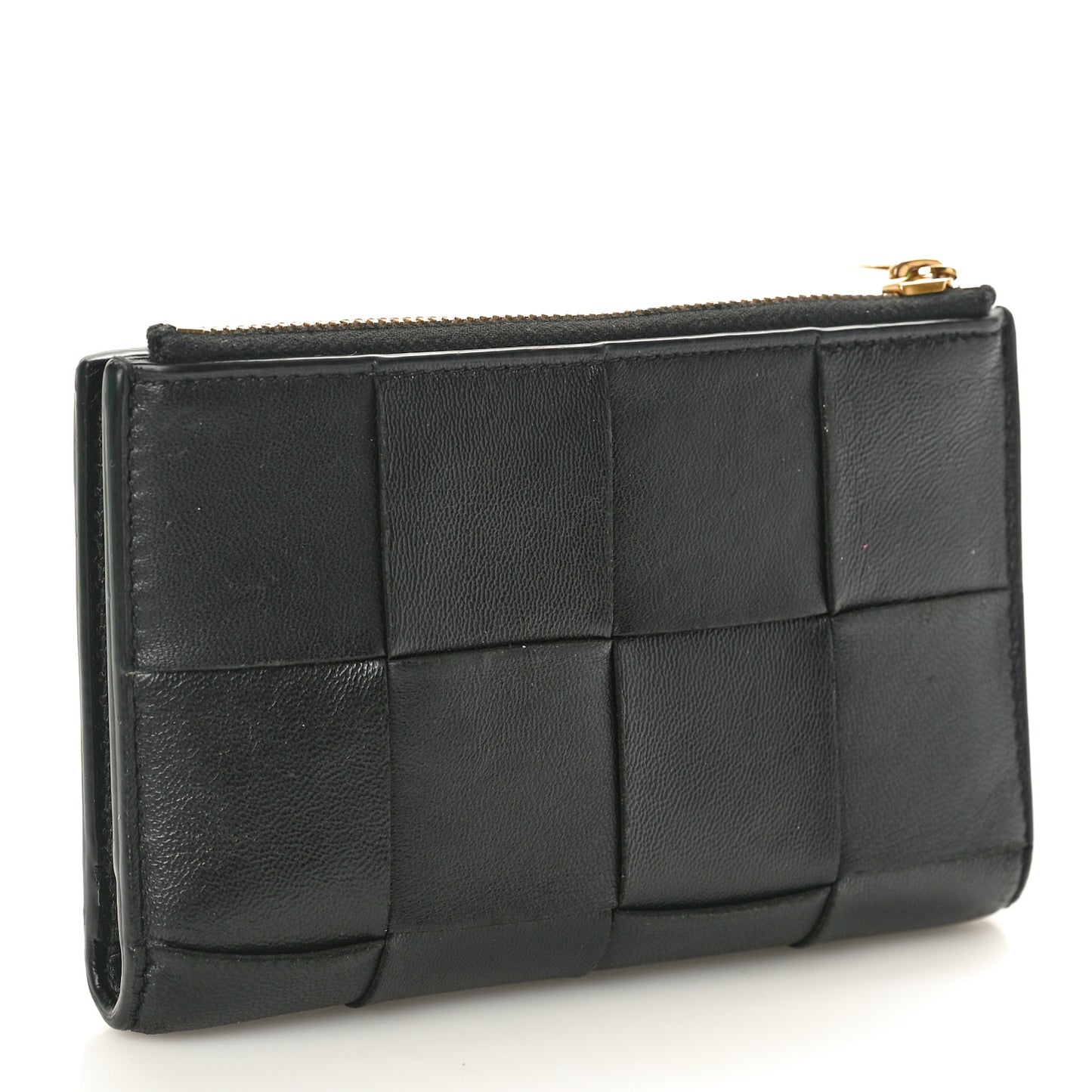 Nappa Maxi Intrecciato Medium Bi-Fold Zip Wallet Black