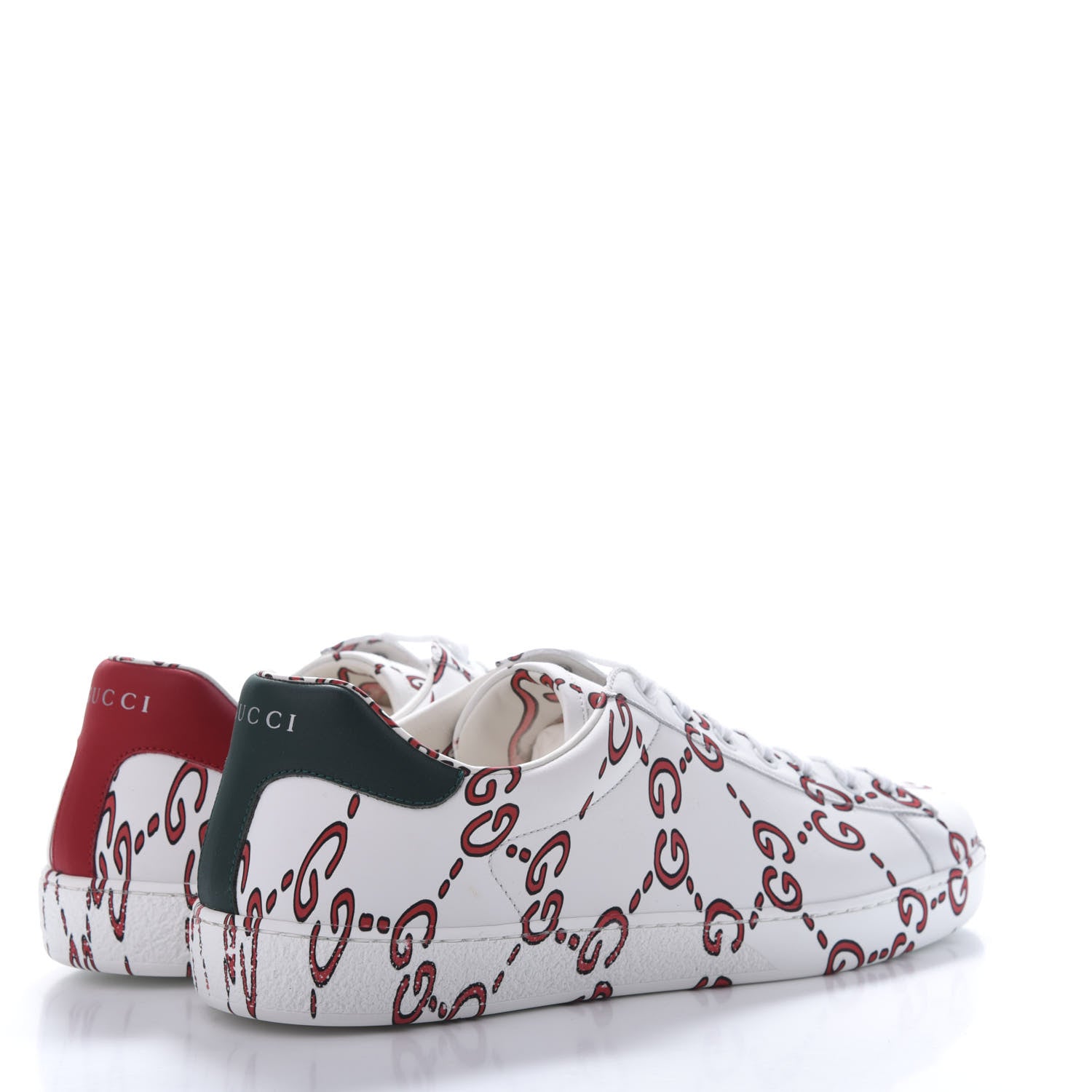 Gucci Calfskin GucciGhost Print Mens Ace Sneakers 10 White Hibiscus Red 4 of 8