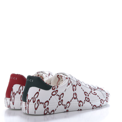Gucci Calfskin GucciGhost Print Mens Ace Sneakers 10 White Hibiscus Red 4 of 8