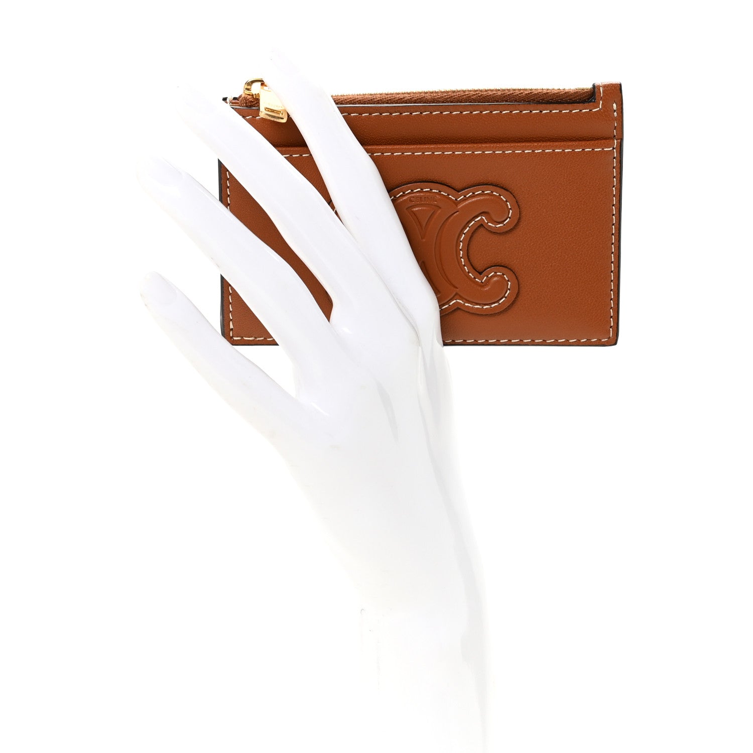 Celine Triomphe Calfskin Zipped Card Holder Tan 2 of 7