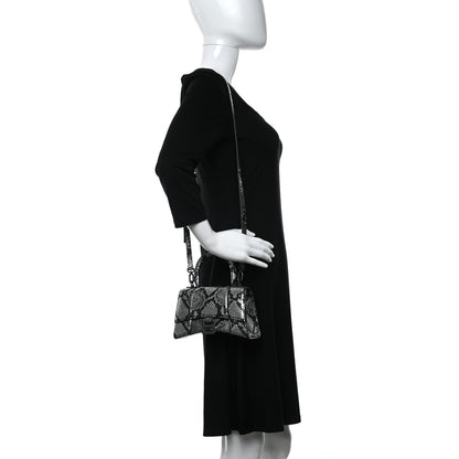 Balenciaga Shiny Calfskin Snakeskin Embossed Hourglass Top Handle Bag XS Silver Black 3 of 10