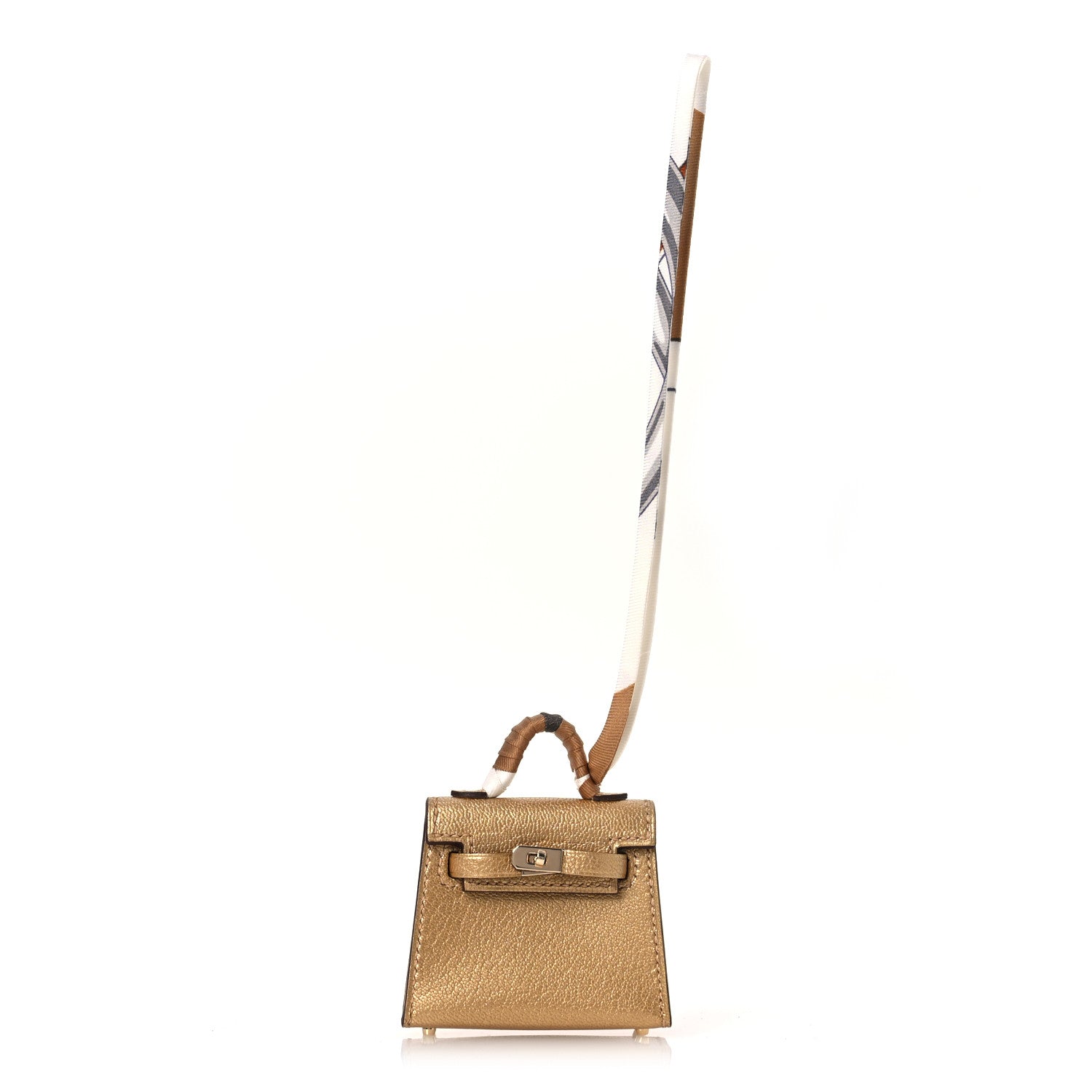 Hermes Metallic Chevre Chamkilight Mini Kelly Twilly Bag Charm Dore 1 of 6