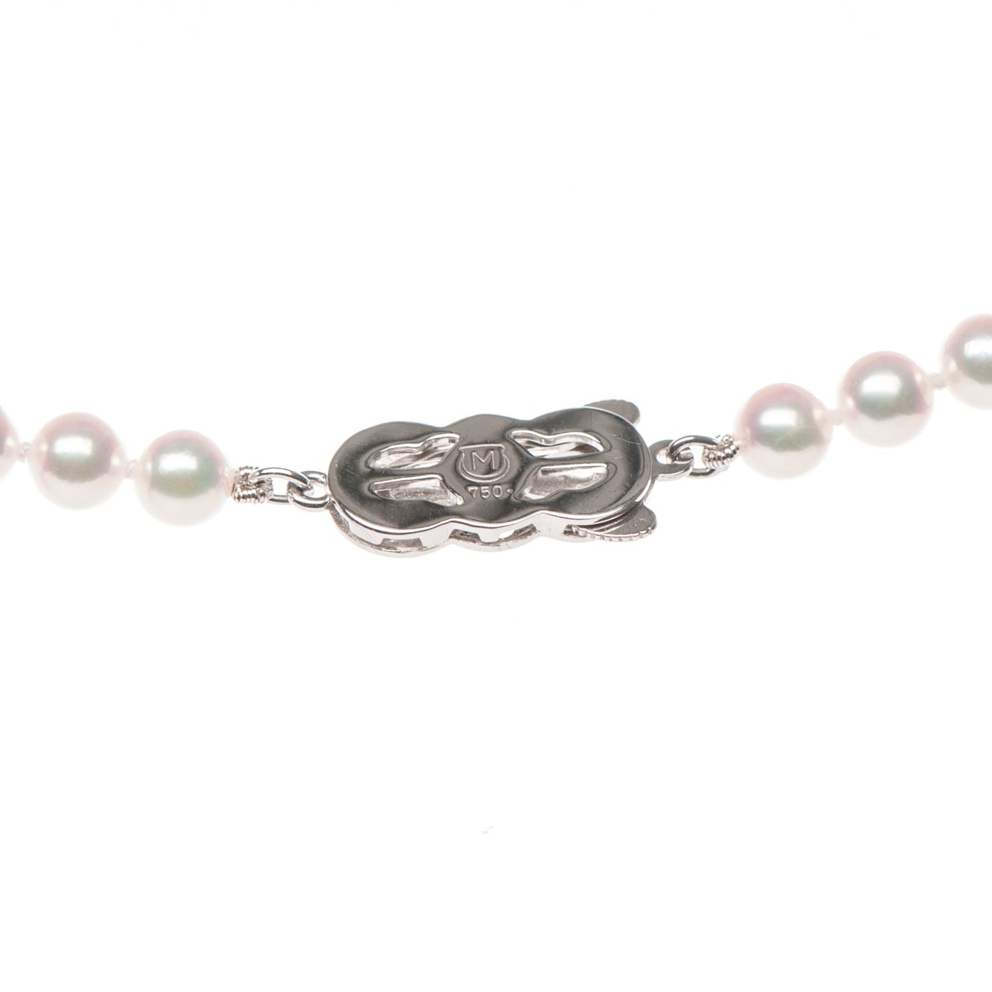 18K White Gold Diamond Pearl 5mm Strand Necklace 16