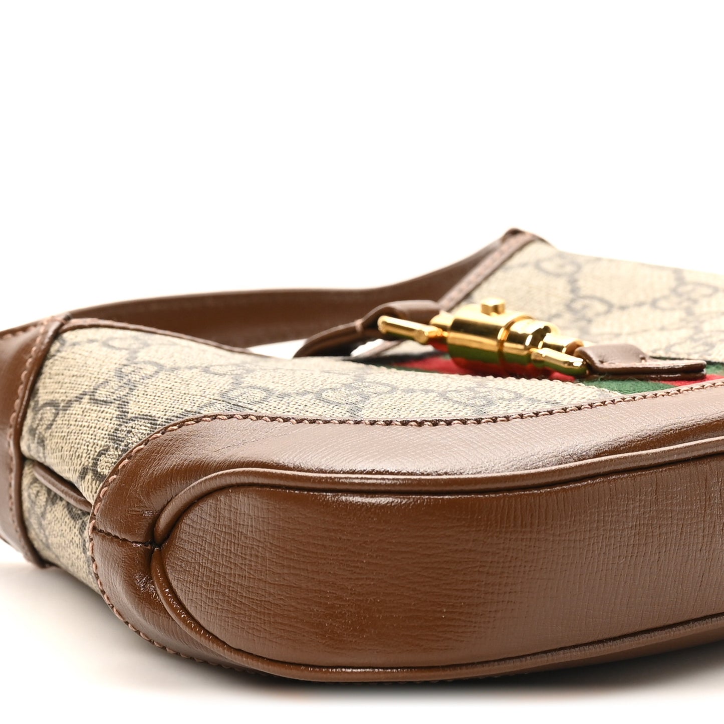GG Supreme Monogram Azalea Calfskin Web Mini Jackie 1961 Hobo Beige Ebony Brown Sugar
