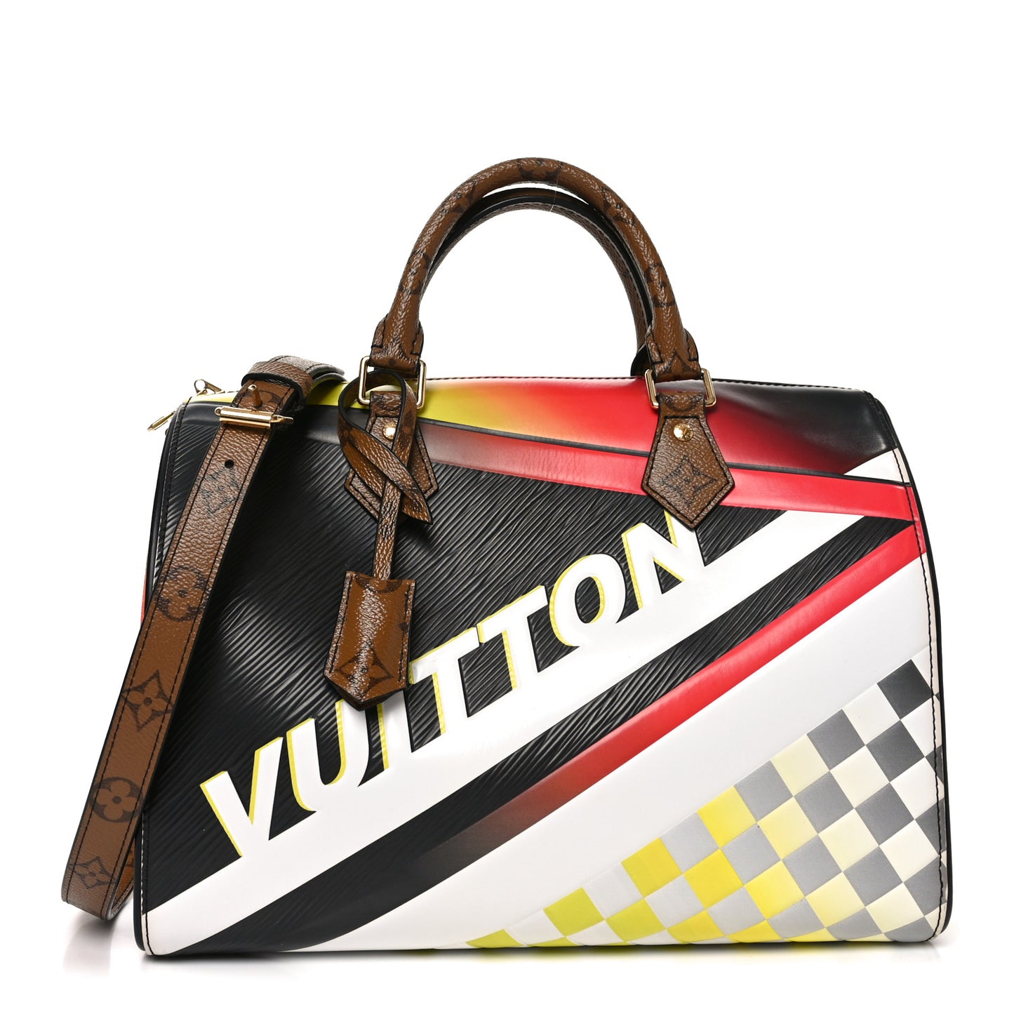 Epi Reverse Monogram Damier Race Speedy Bandouliere 30 Black Yellow