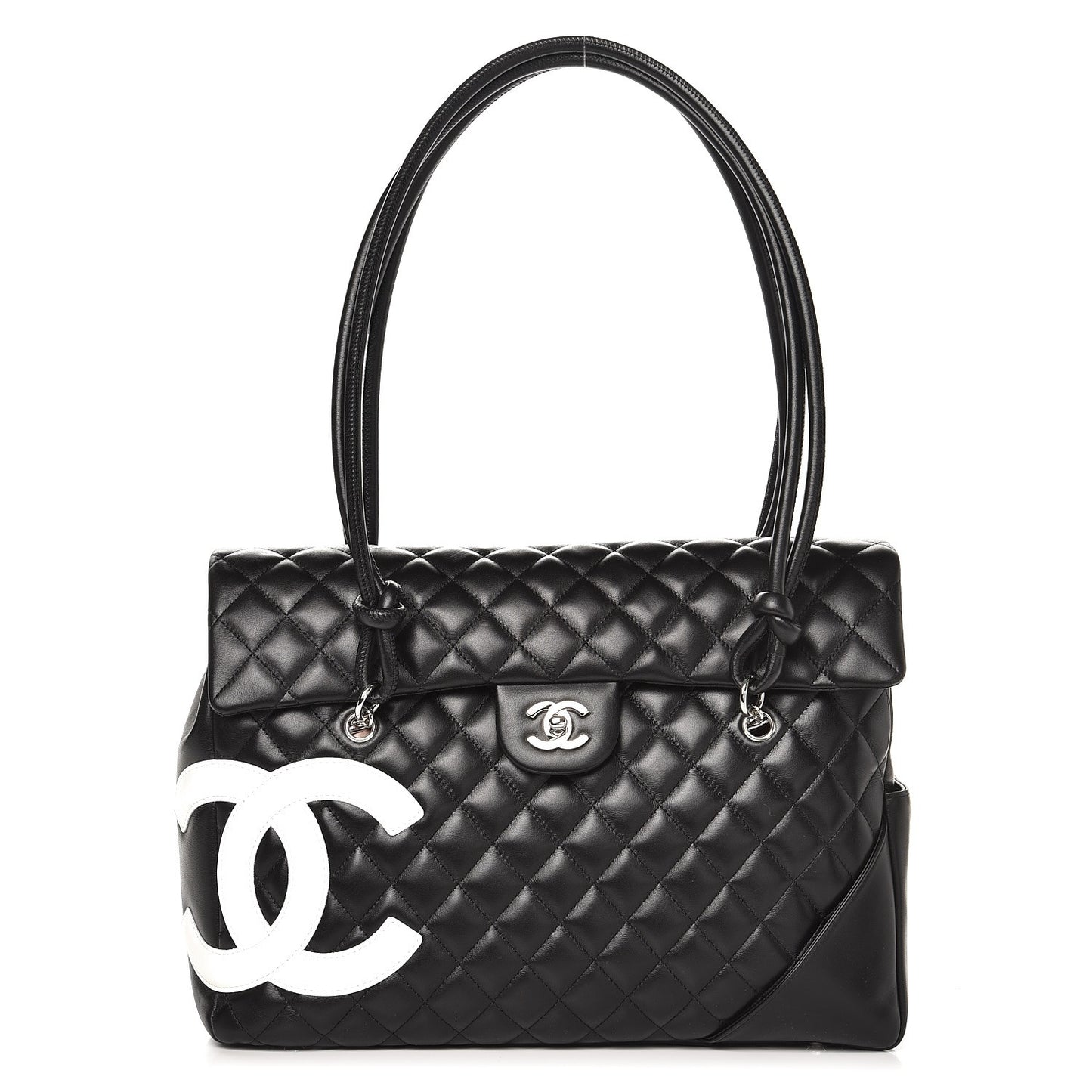 Calfskin Quilted Large Cambon Flap Black White