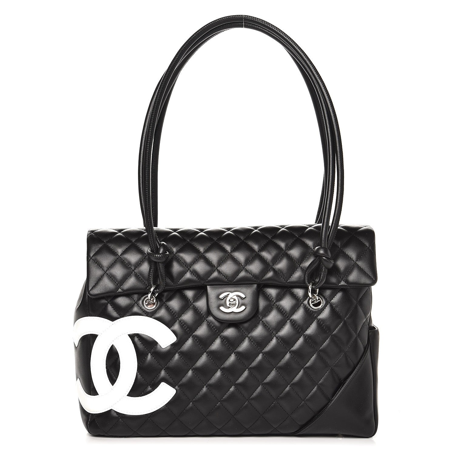 Chanel Calfskin Quilted Large Cambon Flap Black White 1 of 7