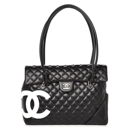 Chanel Calfskin Quilted Large Cambon Flap Black White 1 of 7