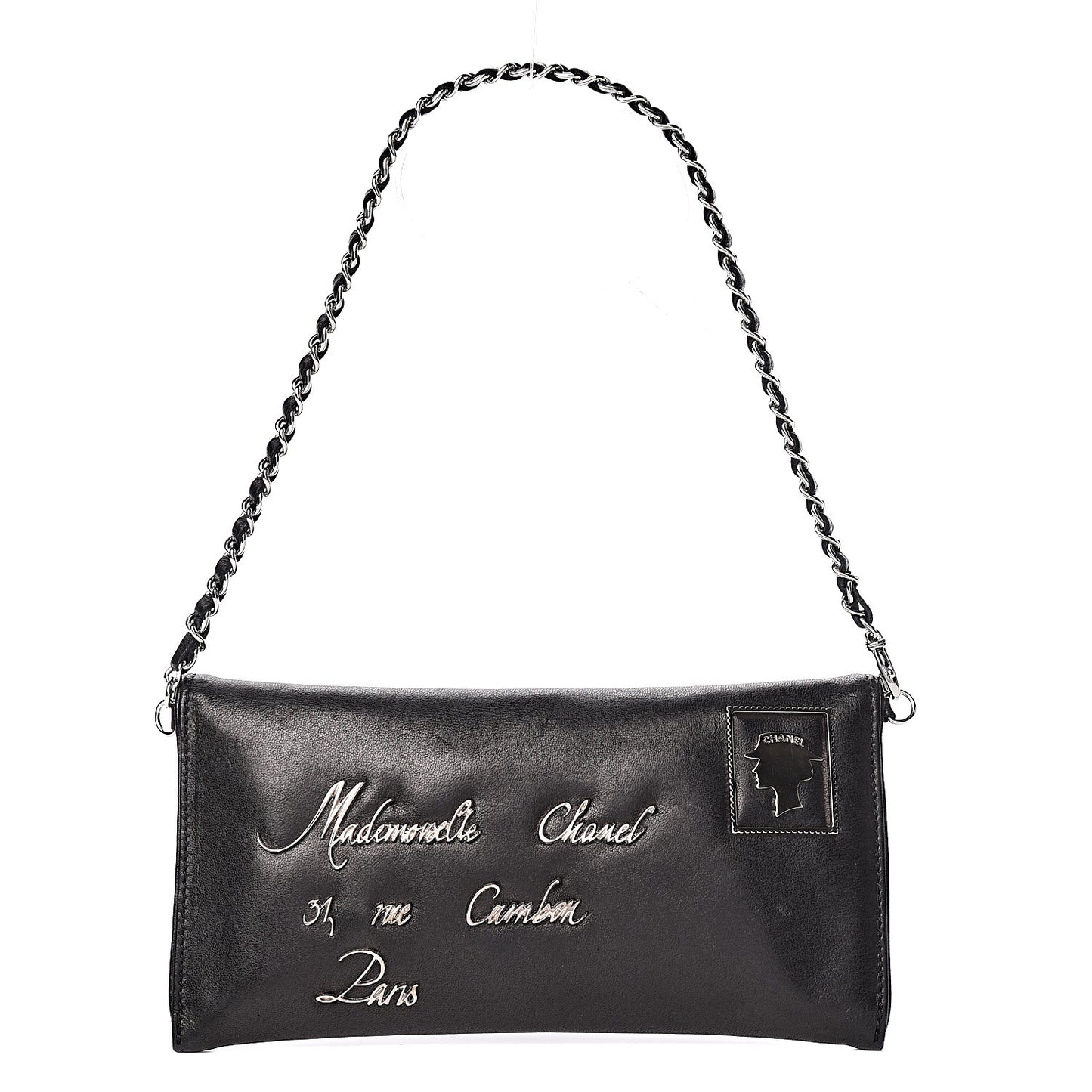 Lambskin Envelope 31 Rue Cambon Chain Clutch Black