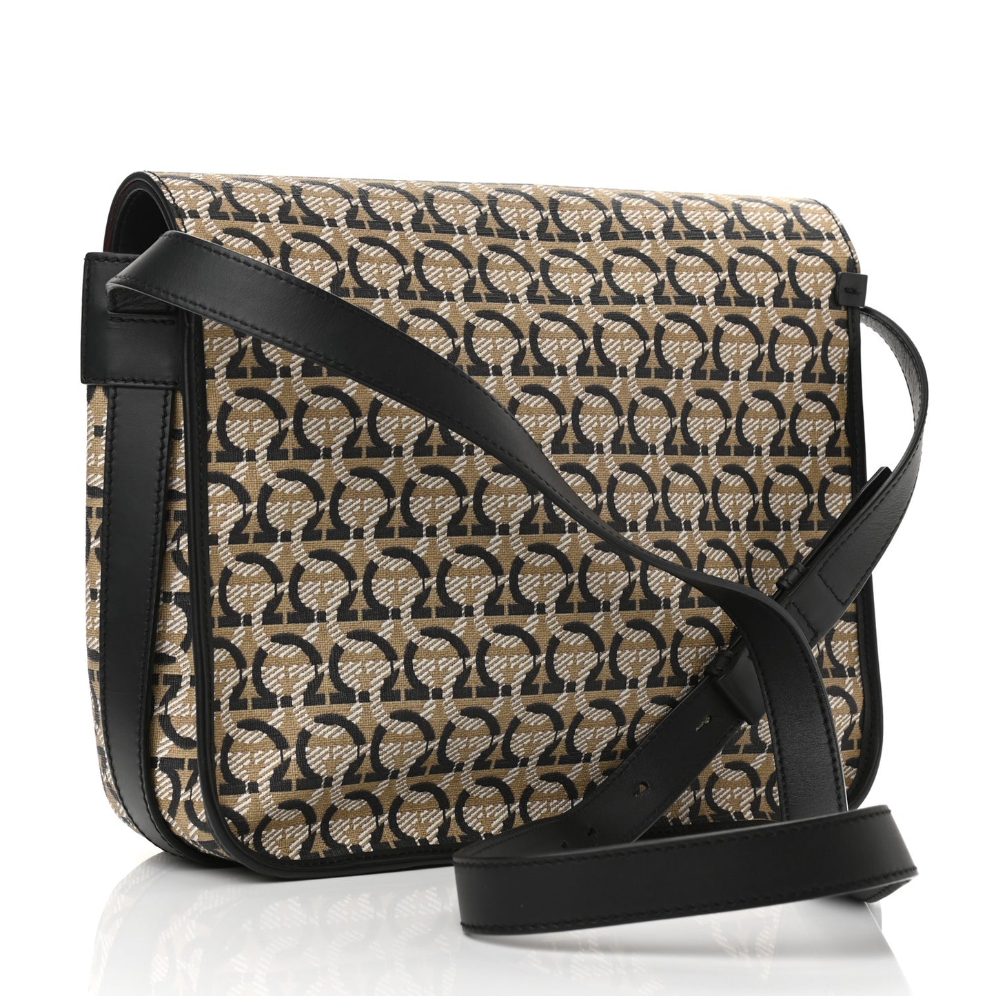 Canvas Calfskin Gancini Messenger Black Beige