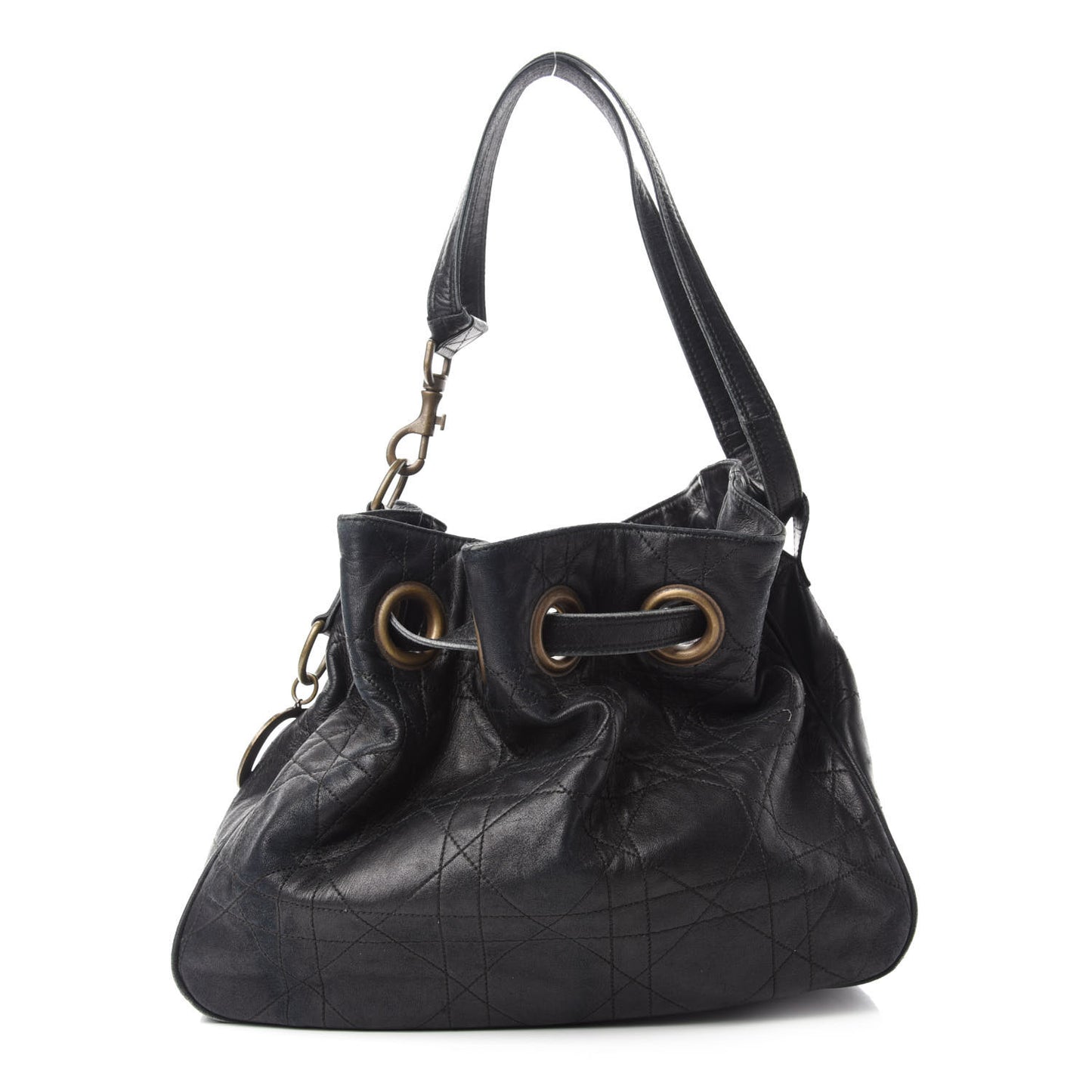 Lambskin Cannage Drawstring Bag Black