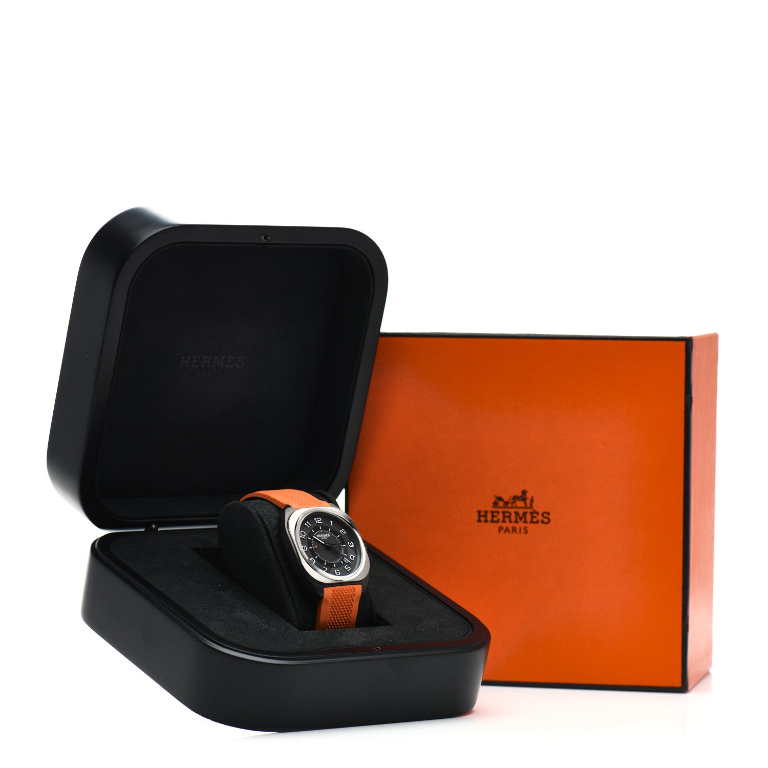 Hermes DLC Coated Titanium Rubber 39mm H08 Automatic Watch Orange 5 of 5