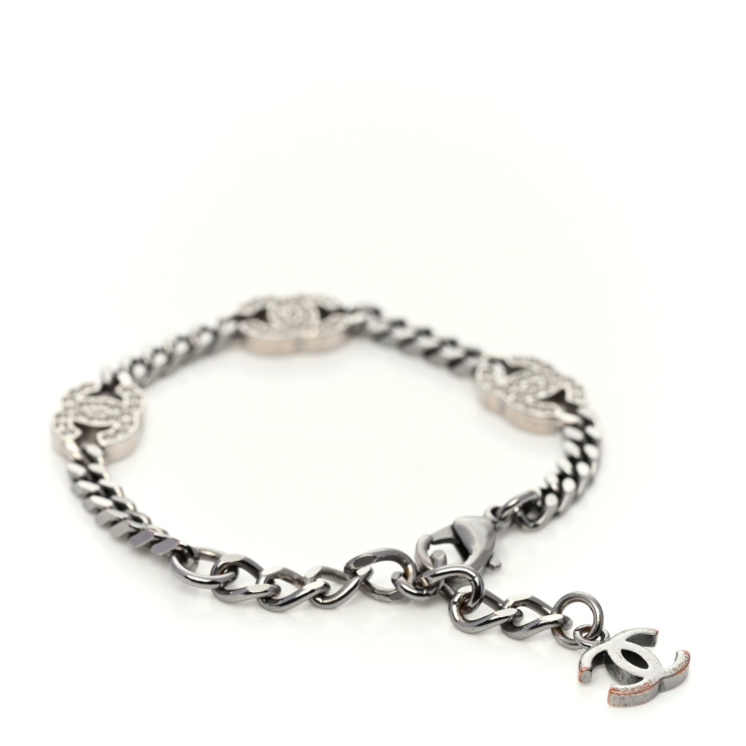 Chanel Crystal CC Chain Bracelet Silver 3 of 4