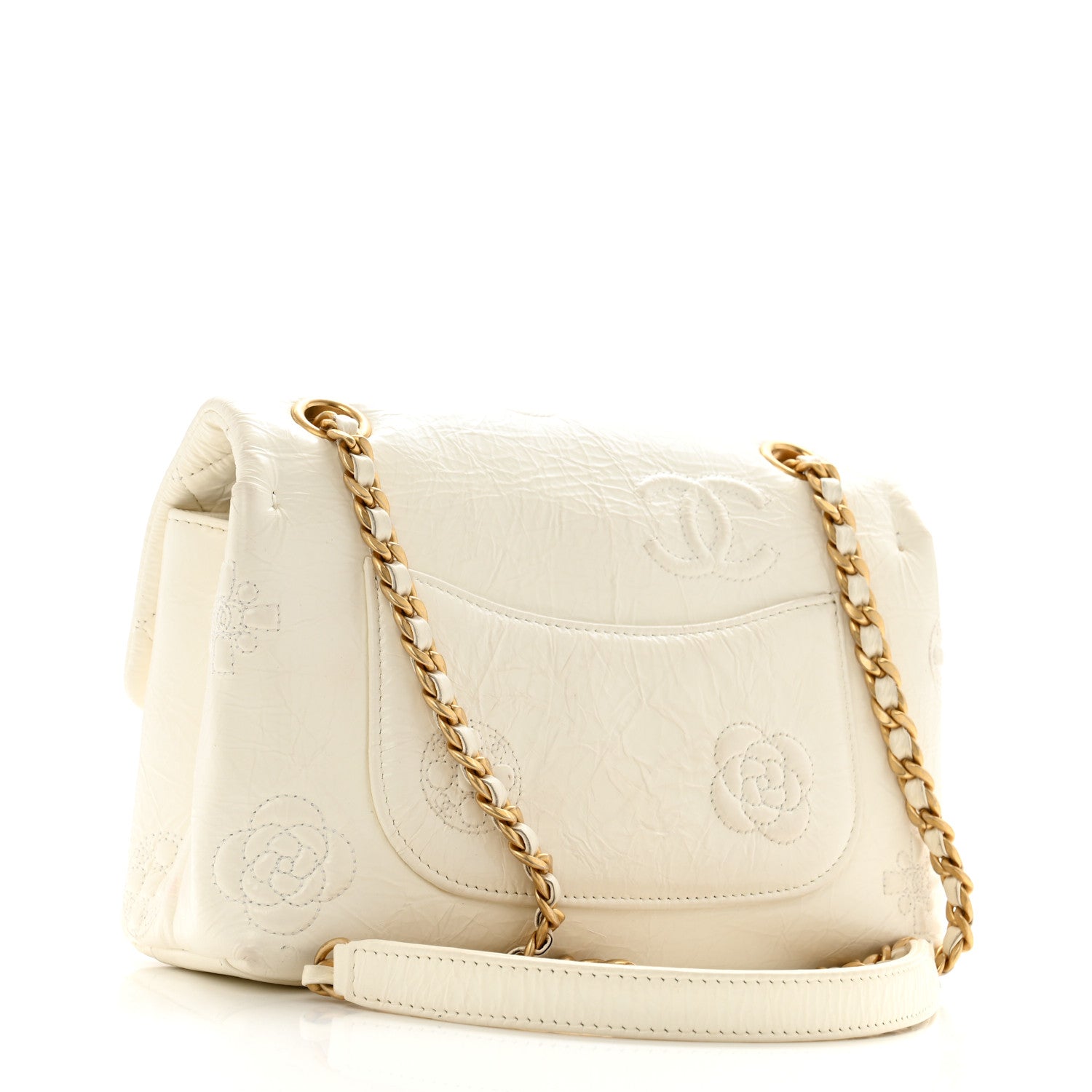 Chanel Crumbled Calfskin Embossed Flap White 3 of 13