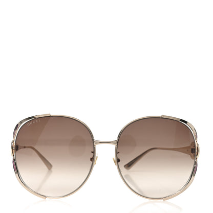 Gucci Metal Oversized Round Frame GG0225S Sunglasses Green Pink 2 of 7