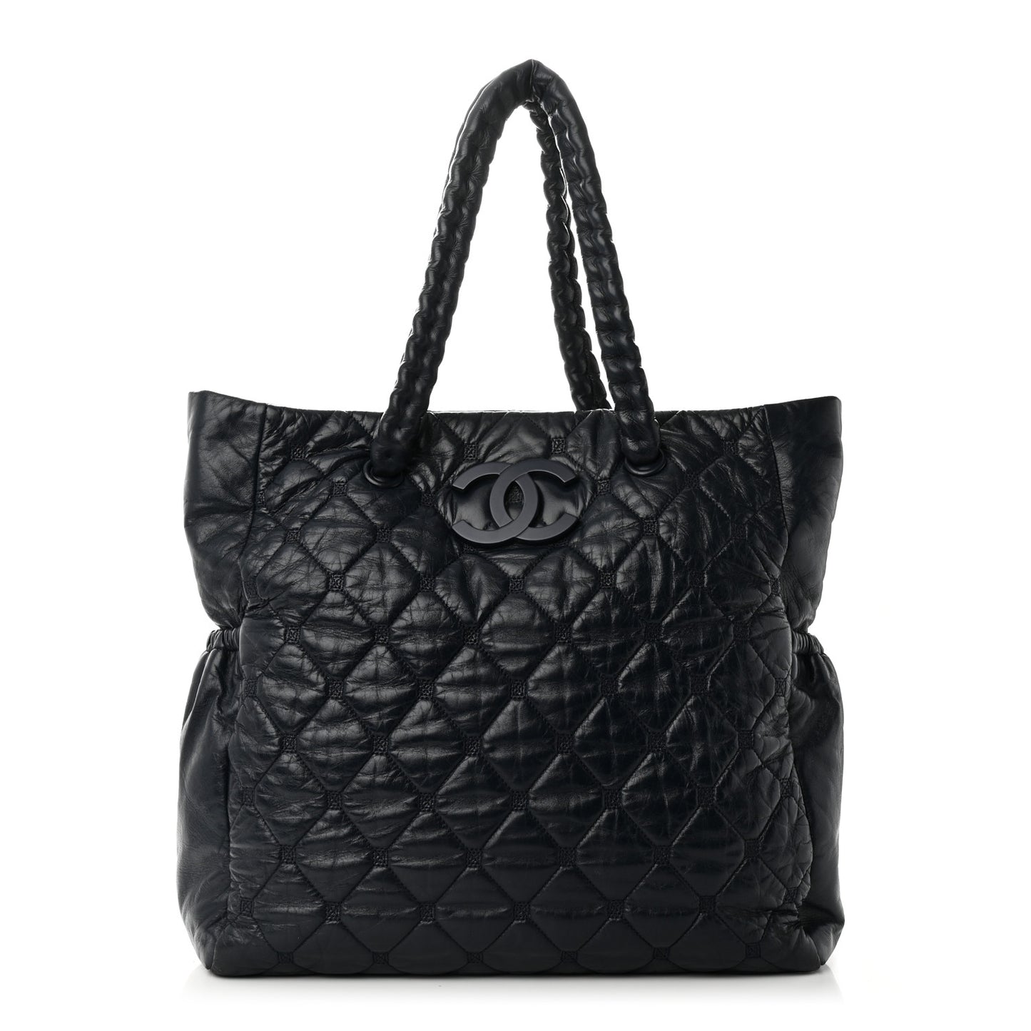 Lambskin Quilted Hidden Chain Tote Navy