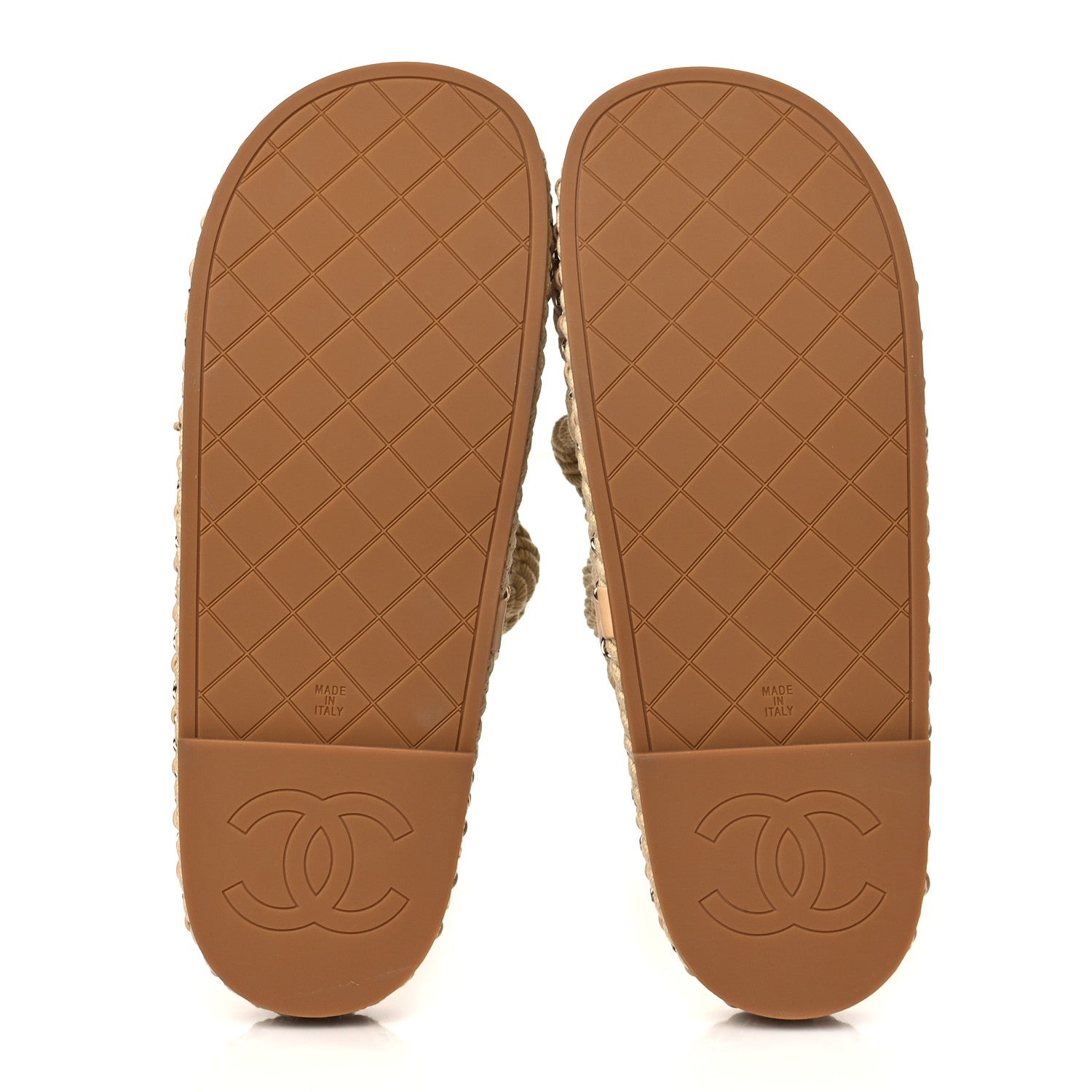 Chanel Cord Lambskin Chain Slide Sandals 38 Beige 5 of 8