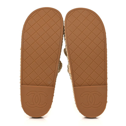 Chanel Cord Lambskin Chain Slide Sandals 38 Beige 5 of 8