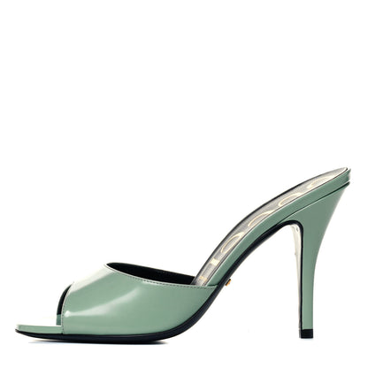 Gucci Polished Calfskin Scarlet Mid Heel Slide Sandals 38 Aqua Green 1 of 7