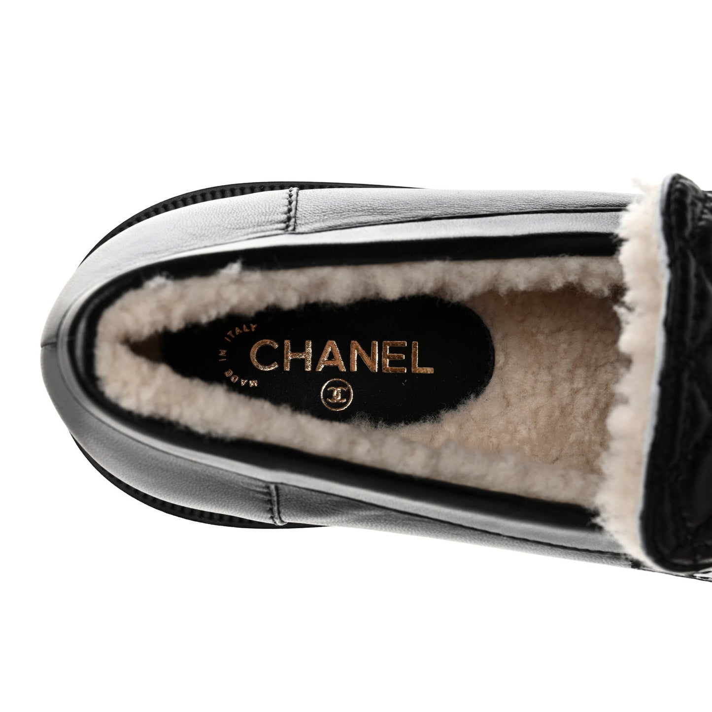 Lambskin Shearling Quilted CC Turnlock Loafers 38 Black