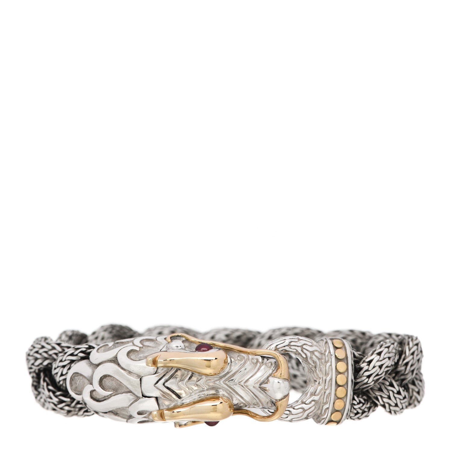 John Hardy Sterling Silver 18K Yellow Gold Ruby Naga Dragon Braided Chain Bracelet 1 of 5