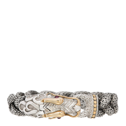 John Hardy Sterling Silver 18K Yellow Gold Ruby Naga Dragon Braided Chain Bracelet 1 of 5