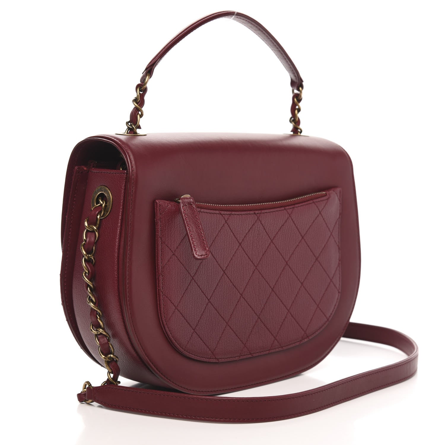 Chanel Shiny Calfskin Goatskin Quilted Medium Coco Curve Messenger Flap Burgundy 3 of 11