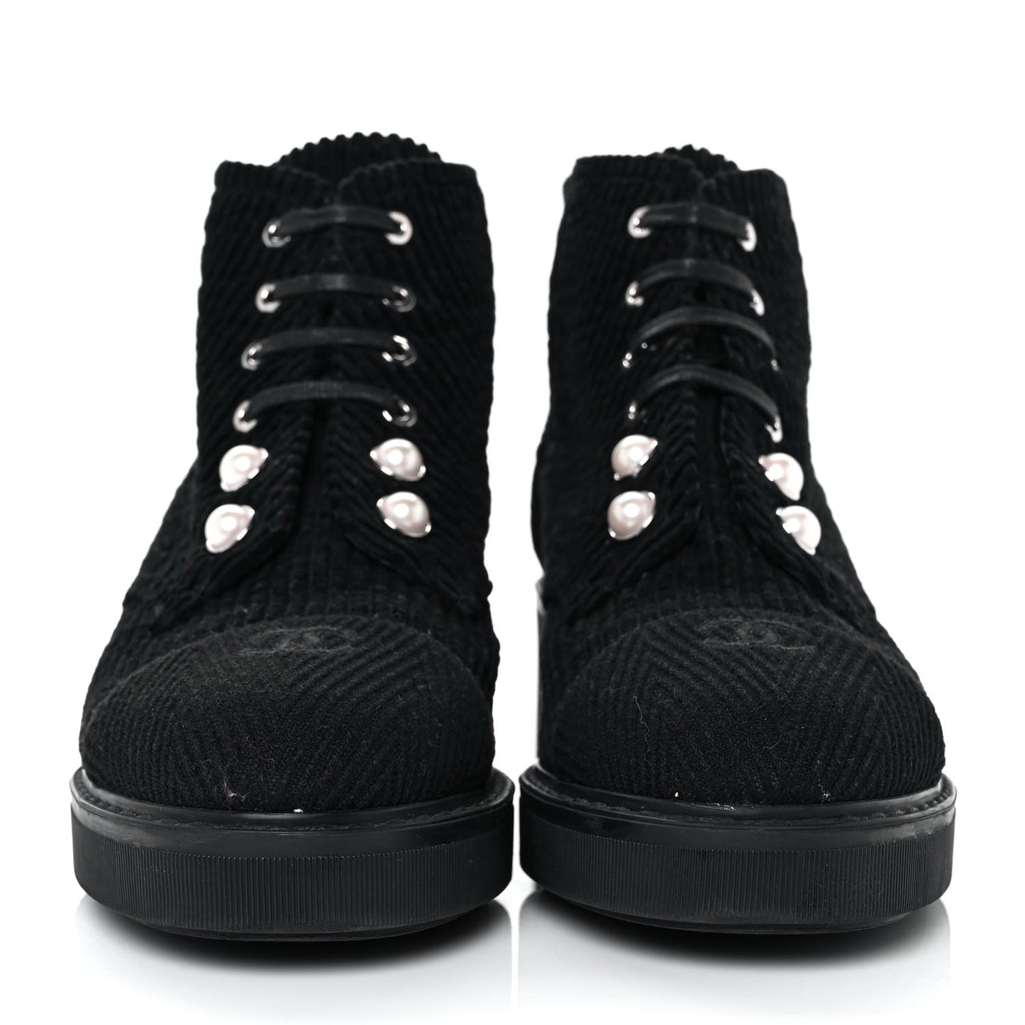 Corduroy Pearl Combat Short Boots 41.5 Black