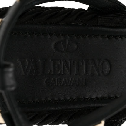 Valentino Garavani Calfskin Rockstud Ankle Strap Torchon Espadrille Caged 25/95mm Wedge Sandals 37 Black 8 of 9