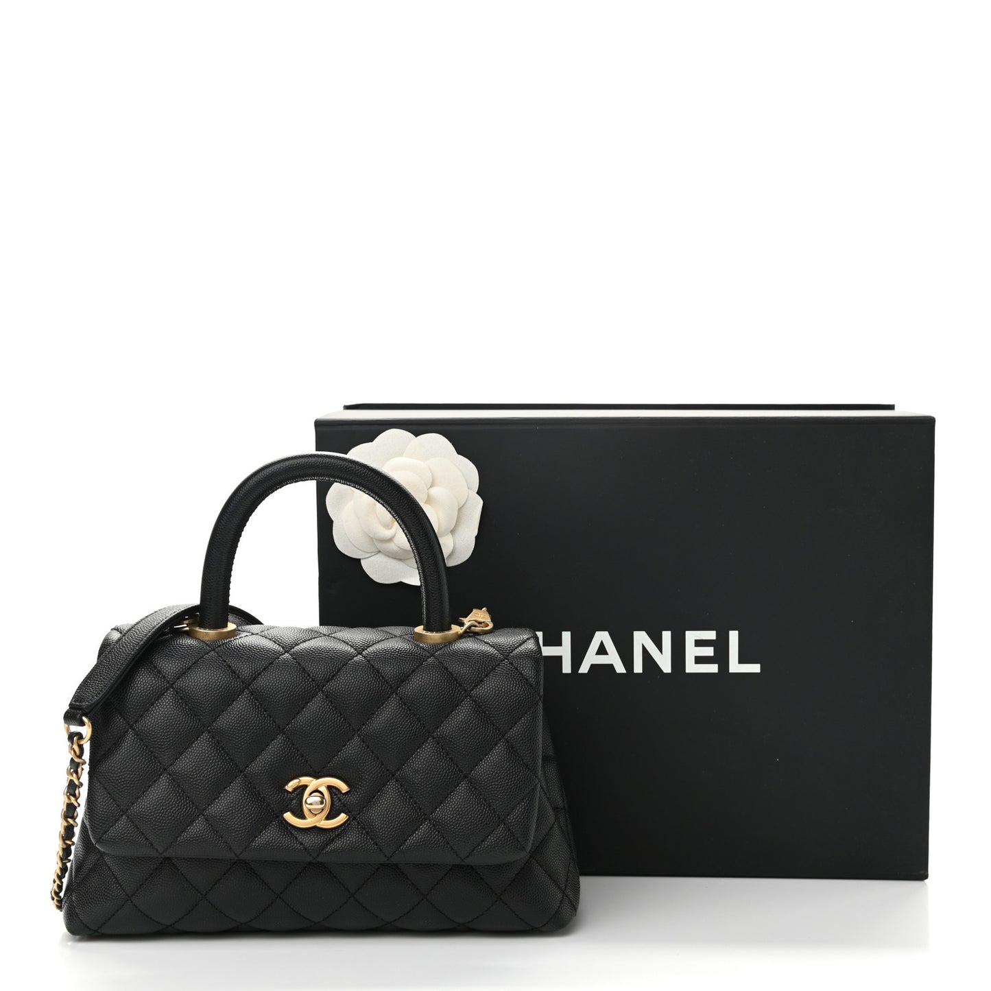 Caviar Quilted Mini Coco Handle Flap Black