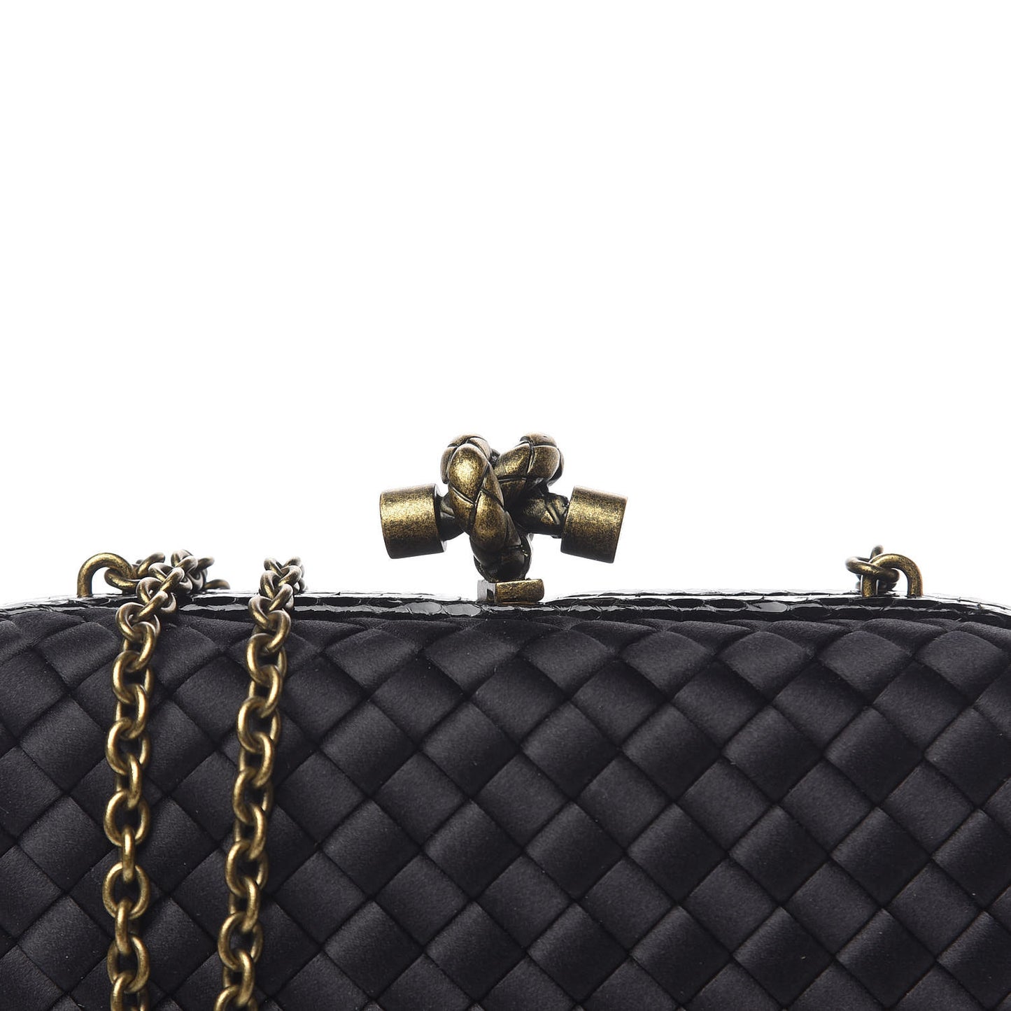 Satin Ayers Intrecciato Chain Knot Clutch Black