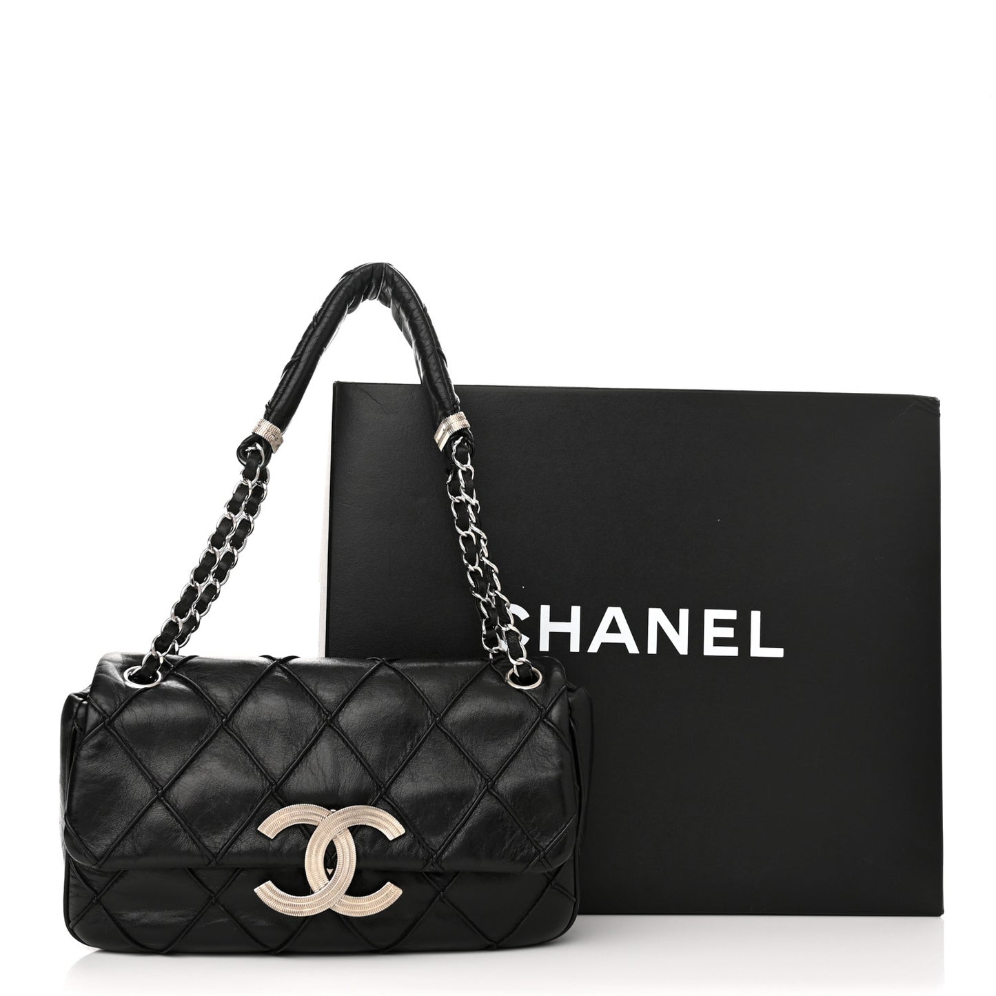 Lambskin Quilted Giant CC Flap Shoulder Bag Black