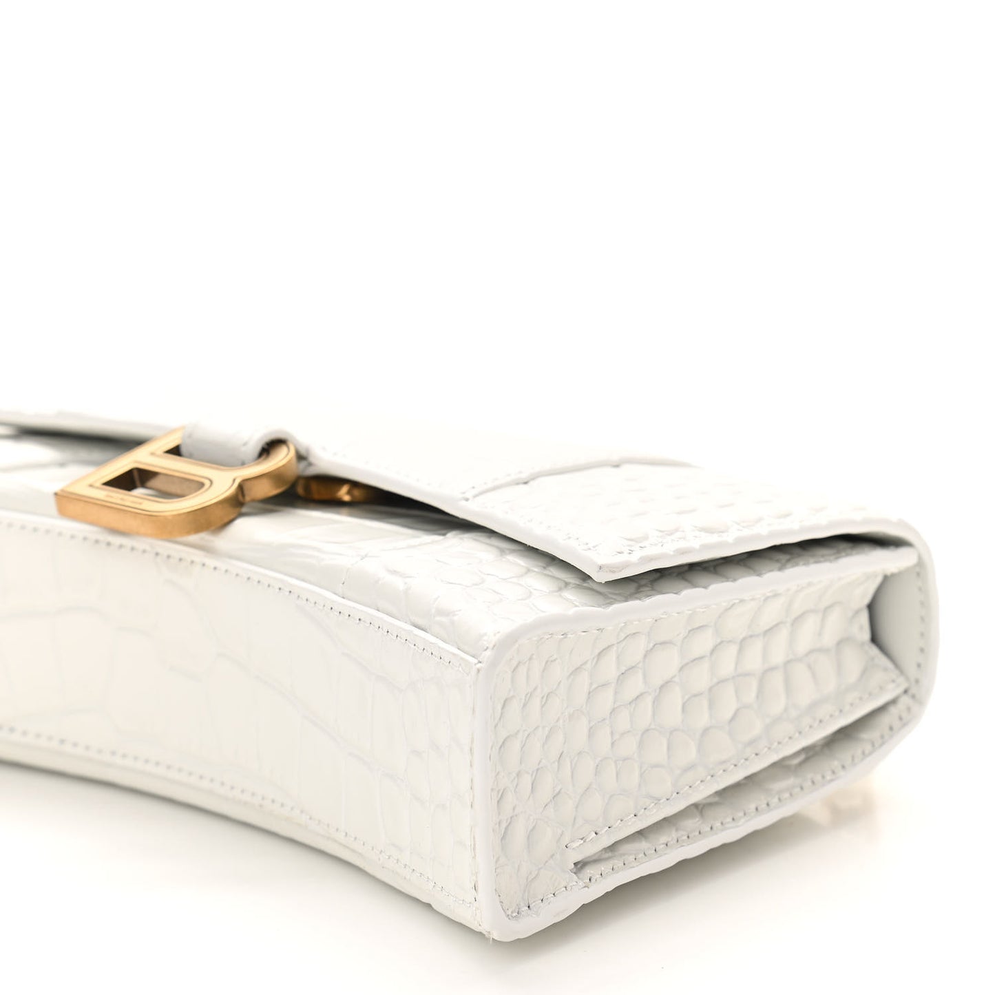 Shiny Calfskin Crocodile Embossed Hourglass Chain Bag XS White