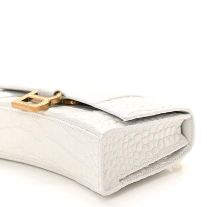 Balenciaga Shiny Calfskin Crocodile Embossed Hourglass Chain Bag XS White 8 of 8