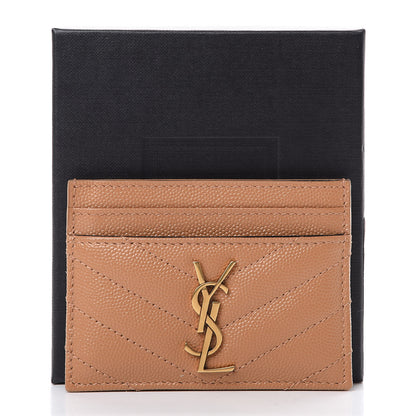 Saint Laurent Grain De Poudre Matelasse Chevron Monogram Credit Card Case Dune 7 of 7