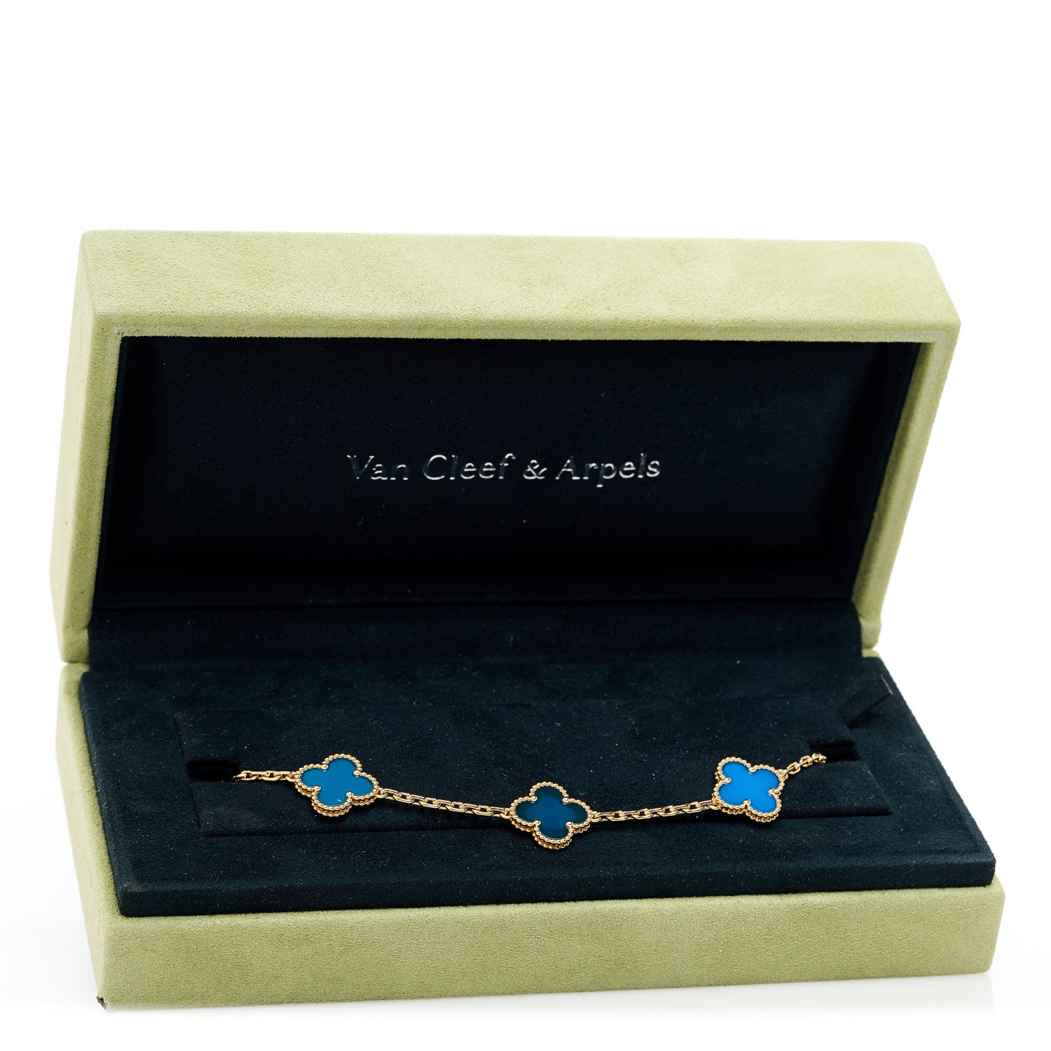 Van Cleef & Arpels 18K Yellow Gold Blue Agate 5 Motifs Vintage Alhambra Bracelet 6 of 6